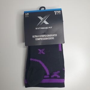 Extreme Fit Ultra V-Striped Graduated Compression Black/Purp Sock Unisex S/M New